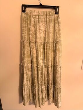 Sky to Moon Boho Tiered Maxi Skirt in Light Sage